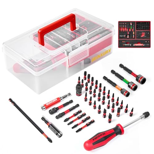 Geinxurn 42Pcs Impact Screwdriver Set,Impact Screwdriver Bit Set Phillips/Hex/Torx/Square/Slotted Insert Power Bits Tips,Impact Nut Driver,Bit Holder and Screwdriver Handle with Red Storage Box Case