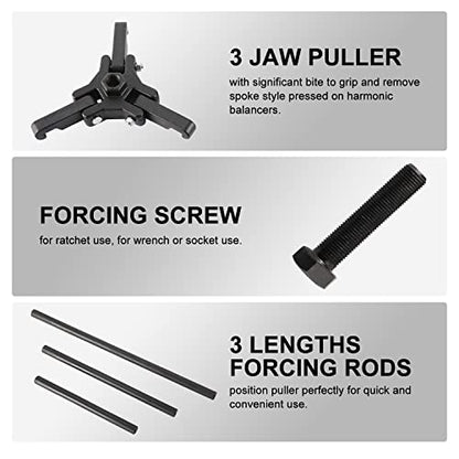 Harmonic Balancer Puller Set, Harmonic Damper Pulley Tool Compatible with Chevy Ford GM Mitsubishi