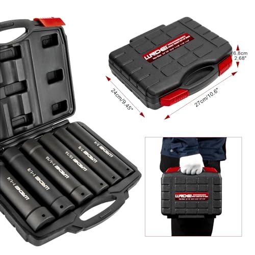 LLNDEI 1/2 Inch Drive Extended Length Impact Socket Set 6PCS Extra Deep Socket Set Include Sizes 3/4", 7/8", 15/16", 1-1/16", 1-1/8", 1-1/4" for High Torque Use