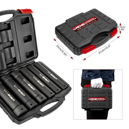 LLNDEI 1/2 Inch Drive Extended Length Impact Socket Set 6PCS Extra Deep Socket Set Include Sizes 3/4", 7/8", 15/16", 1-1/16", 1-1/8", 1-1/4" for High Torque Use
