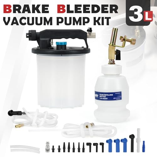 3L Brake Bleeder Vacuum Pump Kit with 1L Refilling Bottle and 18pcs adapters,One Person Pneumatic Brake Fluid Bleeder Kit Suitable for Most Brake Mast Cylinder - size: 3L+adapters
