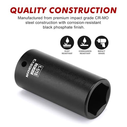 CASOMAN 1/2" Drive x 1-1/16" Deep Impact Socket, 6-Point, SAE, CR-MO - size: 26.99 mm (Deep), style: 6-Point Socket