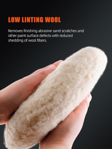 SPTA 7" (180mm) Wool Buffing Pad, Double Side 100% Natural Wool Pad with 5/8-11 Thread for 2-Sided Compound Cutting and Polishing for Automotive, Marine and Epoxies - size: 7 Inch