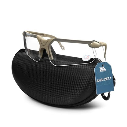 xaegistac Shooting Glasses with Case-Safety Glasses Anti Fog | Z87.1 Certificated Impact Resistance Safety Glasses for Hunting Shooting Sports - color: Clear Lens-khaki Frame
