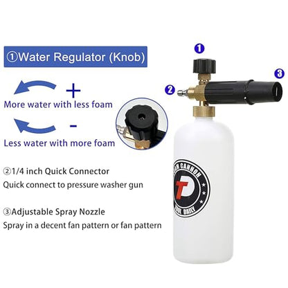 Tool Daily Short Pressure Washer Gun with Foam Cannon, Dual Connector Accessory, 1/4 Inch Quick Connect, 5 Spray Nozzle Tips, 1 Liter - style: Foam Gun with Dual Connector