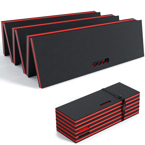 22.8" Wide Mechanic Mat, Foldable EVA Mat with Magnetic Tool Compartments, Waterproof Mechanic Kneeling Pad with Handle for Garage Workshop Repairing Gardening, 46.5"x 22.8" x1.0, Black & Red - color: Black & Red, size: 22.8"W