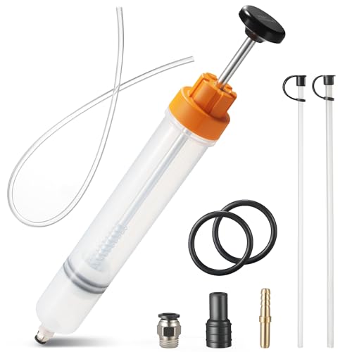 FOUR UNCLES 500cc Fluid Transfer Syringe with Hose for Oil Service | 500cc Capacity,Extended Reach Hose,Aluminum Handle,Professional Control,Heavy-Duty Service Tool - size: 500cc(70cm hose)