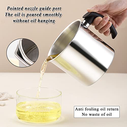 Kyraton Bacon Grease Container With Strainer, 48 oz Stainless Steel Oil Container, Pot Fat Storage With Lid, Easy Grip Handle Suitable For Storing Frying Oil And Cooking Grease 1. Silver - color: 1. Silver