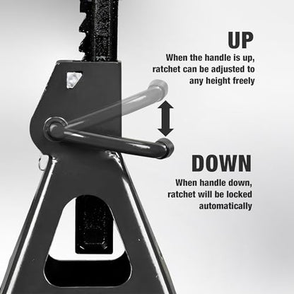 YELLOW JACKET Jack Stands 2 Ton with Double Locking for Lifting Car SUVS, 4400 lb Capacity, Heavy Duty Steel, 1 Pair, Black