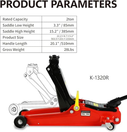 2 Ton Low Profile Floor Jack, Heavy Duty With Single Piston Quick Lift Pump, Steel Car Jack Adjustable Height 3.3"-15.2", Hydraulic Trolley 4000 LBS Capacity, Red - color: Red - 2 Ton(Single Pump), Lift 3.3"-15.2"