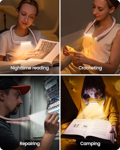 Glocusent Bendable Neck Light, 100Hrs Long Lasting Rechargeable Book Light, 5 Colors & Stepless Dimming Reading Light - Perfect Book Lights for Reading at Night, Knitting, Book Lovers Gifts - color: Pink