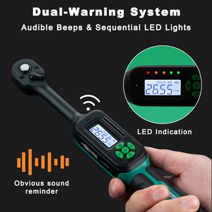 AEROFORCE Digital Torque Wrench - 3/8 Inch Drive Electric Torque Wrench (3-60Nm), Features Dual-Direction Ratchet, ±2% Accuracy, Buzzer & LED Alerts, 4-Measurement Unit (Nm/lb.ft/in.lb/kgf.cm) - style: 3/8’’ 2.21-44.25 lb.ft
