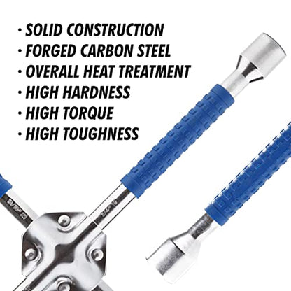 CARTMAN 16 Inch Heavy Duty Non-Slip 4-Way Universal Cross Lug Wrench | Non-slip grip ensures secure hold while loosening lug nuts, robust cross structure for effortless roadside tire replacement - size: 16" Blue