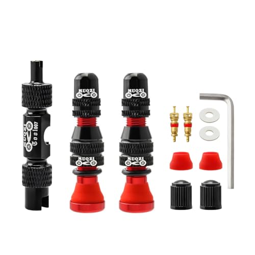 Tubeless Schrader Valve Stems Kits - Alloy Bike Tubeless Tire Valve Stems for MTB and Road Bike with Removal Tool - Color Options - color: 40mm - Red
