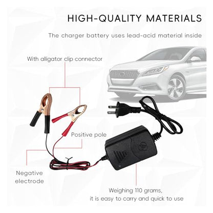 Dickno Car Battery Charger, 12V Multipurpose Lead Acid Automotive Charger with Crocodile Clip and Power Indicator, Smart Vehicle Battery Charger for Car, Motorcycle, Boat and More