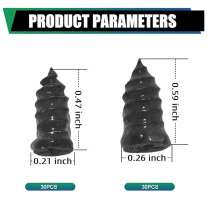 60 Pcs Heavy Duty Tire Repair Rubber Nails, Spiral Screw-in Emergency Puncture Repair Plugs, Tubeless Tire Repair Kit for Car, Truck, Motorcycle, ATV, SUV, Tractor, Trailer(Black)