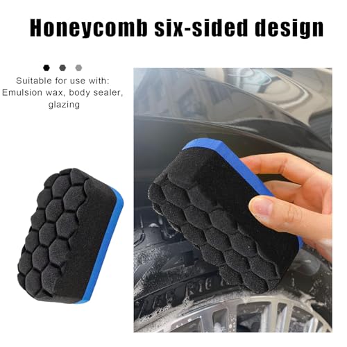 2 PCS Tire Waxing Applicator Pad, Easy Grip Hex Logic Tire Shine Dressing Applicator Sponge, Universal Automotive Tire Polishing Sponge Pads, Detailing Car Accessories (Blue)