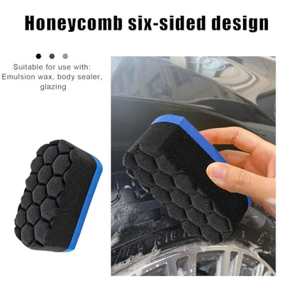 2 PCS Tire Waxing Applicator Pad, Easy Grip Hex Logic Tire Shine Dressing Applicator Sponge, Universal Automotive Tire Polishing Sponge Pads, Detailing Car Accessories (Blue)