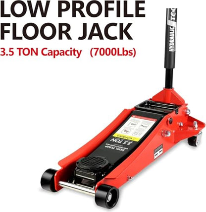3.5 Ton Low Profile Floor Jack, Heavy Duty Steel Racing Floor Jacks with Dual Pistons Quick Lift Pump, Lifting Range 4"-21", Professional Hydraulic Car Jack 3.5 Ton/7000 LBS Capacity, Red - color: Red - 3.5 Ton(Dual Pump), Lift 4"-21"