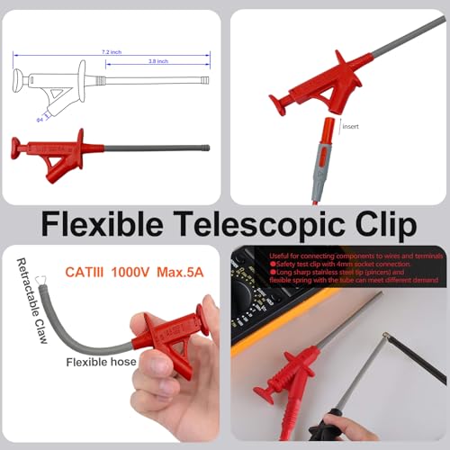 28PCS Multimeter Test Leads Kit with 6 Pockets Roll Up Tool Bag, Replaceable Wire Piercing Probes, Alligator Clips, Test Hook Clips, Test Tweezer for Digital Electrical Multimeter Testing