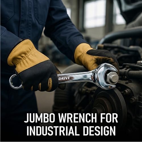 Jumbo Combination Wrench Set, 6 Piece Metric Sizes 34 to 50 MM, Heavy Duty CR-V Steel Construction, Industrial Grade Spanner Kit for Automotive, Workshop & Mechanical Use E-2004J_MM