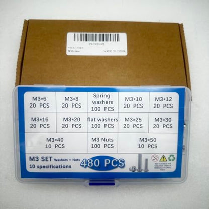 Button Head/Hex Socket/Phillips Flat Head Screws Assortment - Furniture, Auto, Home Repair Fastener Kit (480 PCS M3 Semi-Circular Hexagon Screws Set) - color: 480 PCS M3 Semi-Circular Hexagon Screws Set