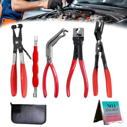 Automotive Electrical Disconnect Pliers Kit 5pc Fuel Line Tool Set Hose Clamp 60° Angled Connector Separator Trim Clip Removal Tools Plug Release & Wire Terminal Remover for Auto Repair