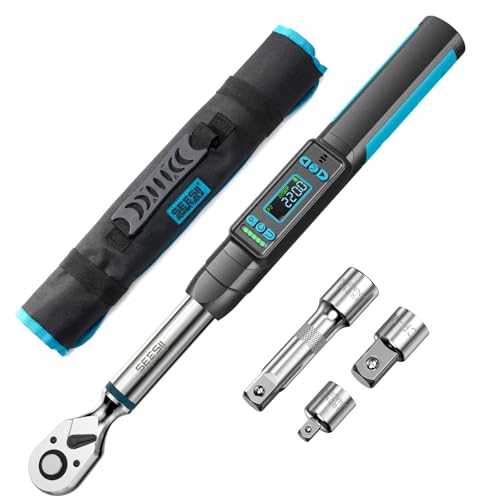 Seesii 3/8" Digital Torque Wrench, ±2% Accuracy, 0–220 N·m/0–162 ft-lbs, LCD Display, Real-Time & Peak Modes, Preset & Data Storage, Dual Alarm, Electric Torque Wrench for Bicycle, Car, Motorcycle