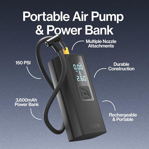 STATIK TireHero Car Tire Inflator Portable Air Compressor - 150 PSI, Electric Air Pump for Balls, Bike Pump, Inflatables, Paddleboard, Air Mattress, Car Emergency Safety Kit w/Flashlight