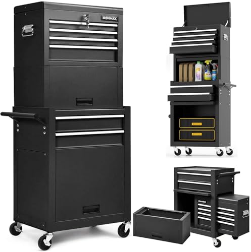 Goplus 6 Drawers Tool Chest, Rolling Metal Tool Box with Universal Wheels, Protective Liner, Detachable Top Toolbox, Auto Lock, 3-in-1 Large Tool Cabinet for Garage Shop Auto Repair - color: Black, style: Large 6 Drawers