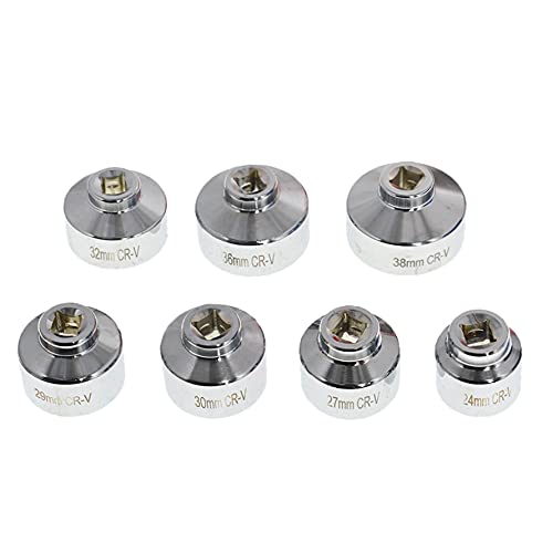 munirater 7 Piece Oil Filter Cap Wrench Tool Kit 24mm 27mm 29mm 30mm 32mm 36mm 38mm Socket Set Automotive Cartridge Oil Filter Housing (Black)