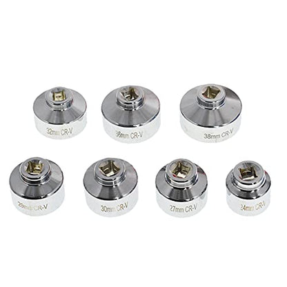 munirater 7 Piece Oil Filter Cap Wrench Tool Kit 24mm 27mm 29mm 30mm 32mm 36mm 38mm Socket Set Automotive Cartridge Oil Filter Housing (Black)