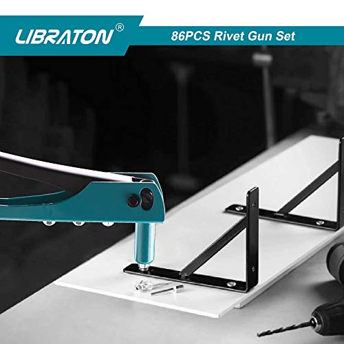 Rivet Gun, Rivet Gun Kit, Pop Rivet Gun, 80PCs Metal Rivets and 4 Drill Bits, Heavy Duty Hand Riveter, Rivet Gun Tool for Metal, Automotive, Blind Rivets 3/32" 1/8" 5/32" 3/16" - size: Pop Rivet Gun