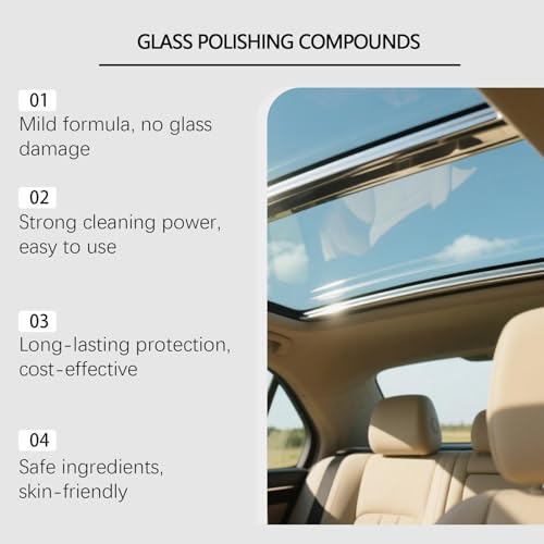 Glass Polishing Compound - 100ml Cleaning Agent, Windshield Stain Remover with Cerium Oxide Fine Scratch Eraser, Auto Detailing Liquid, Paint Scuff Restoration Cream for Car Clarity Finish