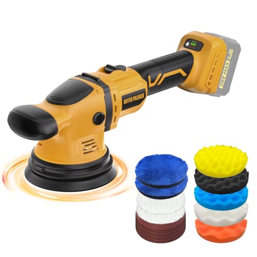 VERVEWAVE Cordless Buffer Polisher Kit for Dewalt 20V Battery (No Battery), 6-Inch Orbital Car Polisher Variable Speed 1800—5500 RPM, 17PCS Polishing Accessories, for Car Polishing/Waxing (Tool Only) - color: Yellow