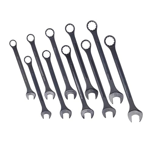 10-piece Jumbo Wrench Set, 34-50mm Large Combination Wrench Set, Metric Black Oxide Finish with Pouch | 34, 36, 38, 41, 42, 44, 45, 46, 48, 50mm sizes, Extra Large Combination Wrench Sets with Pouch (10PC-Metric) - size: 10PC-Metric