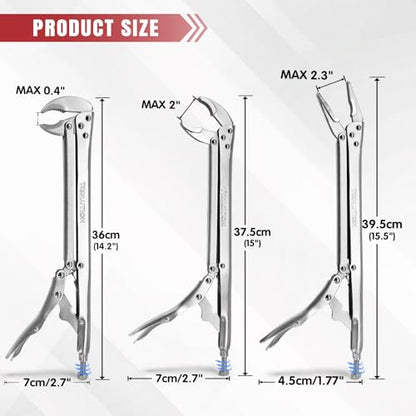 3-Piece 15" Long Reach Locking Pliers Straight, 45° & 90° | Angled Jaw Vice Grips Extra Long Nose Narrow Spaces Fast Release Design for Automotive, Welding, Home Repair - color: 3 Pack (Straight+ 90°+ 45°)