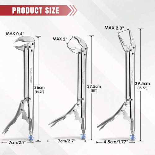 3-Piece 15" Long Reach Locking Pliers Straight, 45° & 90° | Angled Jaw Vice Grips Extra Long Nose Narrow Spaces Fast Release Design for Automotive, Welding, Home Repair - color: 3 Pack (Straight+ 90°+ 45°)