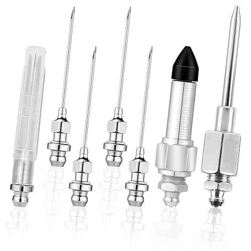 7 PCS Grease Gun Needle Tip Kit, Including 5 Grease Needle Nozzles 1 Dispenser 1 Rubber Nipple Adapter, Auto Tip Fitting Injector Tool Accessories Set for Small and Confined Spaces