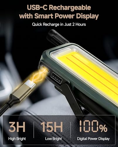 SKYFIRE Led Work Light Rechargeable Flexible Flashlight Stick,2500 LM Magnetic Work Lights with 360° Bendable Neck Light,Stepless Dimming,5 Modes,Magnet,Hook & Clip for Auto Repair Garage Workshop