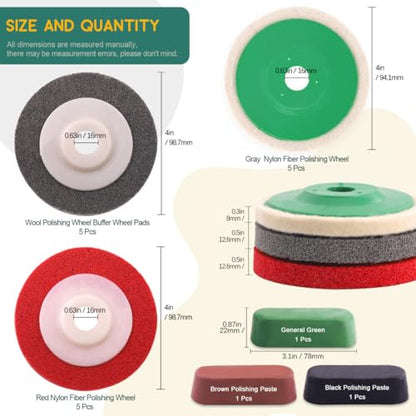 Keadic 18Pcs 4 Inch Wool Felt Polishing Wheel Disc Kit Includes Wool Felt Disc Wheel Pad and Buffing Polishing Paste, Wool Polishing Wheel Buffer Pads Wool Polishing Disc for Marble - color: 18Pcs Polishing & Sanding Wheel Disc Kit
