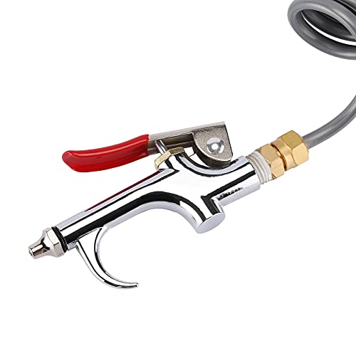 Heavy Duty Truck Air Seat Blow Gun Kit, Lever Air Blow Gun with 2 Nozzle Tips, 1/4 Inch NPT X 11.5 Feet Nylon Coil Air Hose. Air Duster Blow Gun, Dust Cleaner with Nozzles - size: Gray Hose