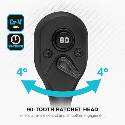 DURATECH 1/2-Inch Drive Ratchet, 90-Tooth Quick-Release Ratchet Wrench, Reversible, Cr-V Made, 4° Swing, Manganese Phosphate Black Finish, Gifts for Men Gifts for Women - size: 1/2"(Black)