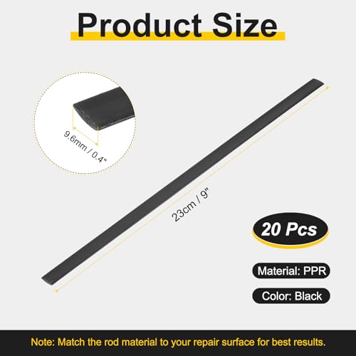 HARFINGTON 1set(20pcs) Plastic Welding Rods 8inch TPO Welding Strips Welder Rods for Car Bumper Kayak Daily Repair Plastic Welder Car Bumpers, Black