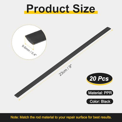 HARFINGTON 1set(20pcs) Plastic Welding Rods 8inch TPO Welding Strips Welder Rods for Car Bumper Kayak Daily Repair Plastic Welder Car Bumpers, Black