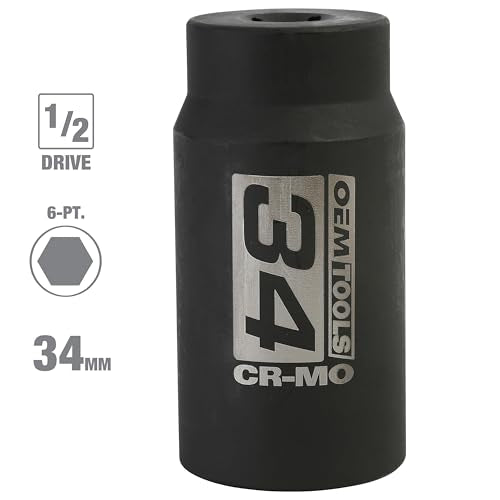 OEMTOOLS 25205 34mm Axle Nut Socket 1/2 Inch Driver | CR-MO 34mm Impact Socket, Black Oxide Finish to Resist Rust, 6 Pt. 34mm Socket, Use for Tune-Ups - size: 34 mm