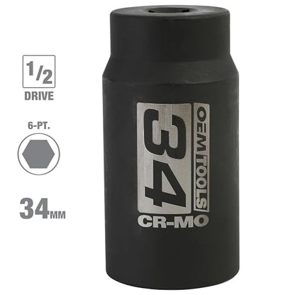 OEMTOOLS 25205 34mm Axle Nut Socket 1/2 Inch Driver | CR-MO 34mm Impact Socket, Black Oxide Finish to Resist Rust, 6 Pt. 34mm Socket, Use for Tune-Ups - size: 34 mm