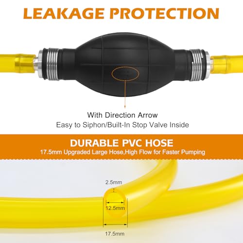 Gasoline Transfer Pump - Fuel Transfer Pump, Gas Pump Portable Hand Fuel Siphon Pump, Oil, Diesel, Water, Liquid, Fluid, High Flow 10 Ft Siphon Hose for Gasoline - color: Yellow