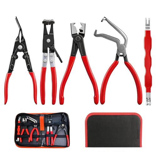 5Pcs Automotive Electrical Disconnect Pliers Kit, Connector & Removal Tool | Hose Clamp Pliers, Wire Terminal Remover, 60° Angled Separator and Trim Clip Tool for Wire Harness & Plugs with Storage Case