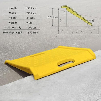 2 Pack Portable Curb Ramps, Lightweight Durable Plastic Driveway Curb Ramp Rated 2200 Pounds Load Capacity, for 13.5" inch Rise Max Height Threshold Ramp Service Range